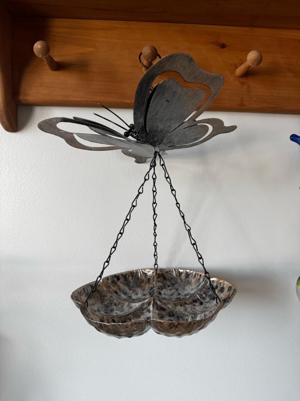 Butterfly Hanging Metal Planter Bowl - Distressed Bronze Finish